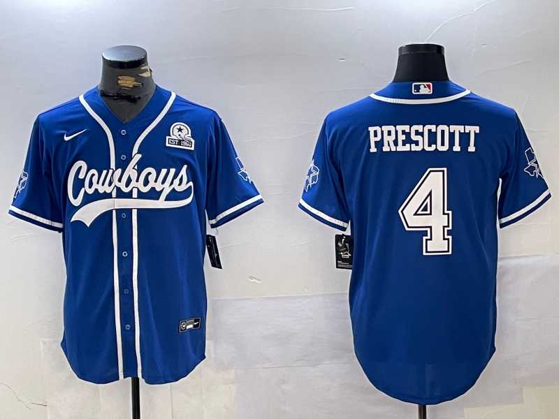 Men%27s Dallas Cowboys #4 Dak Prescott Light Blue With 1960 Patch Cool Base Stitched Baseball Jersey